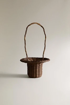 RATTAN BASKET VASE WITH HANDLE