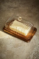 BOROSILICATE GLASS AND WOOD BUTTER DISH