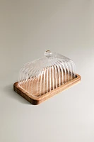 BOROSILICATE GLASS AND WOOD BUTTER DISH