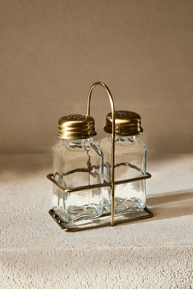 GLASS SALT AND PEPPER SHAKER SET