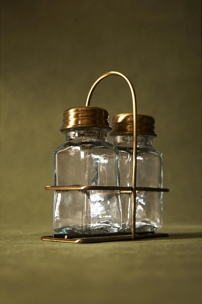 GLASS SALT AND PEPPER SHAKER SET