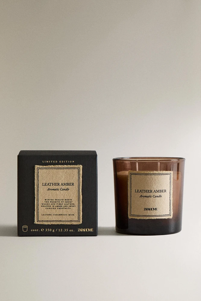 (350 G) LEATHER AMBER SCENTED CANDLE