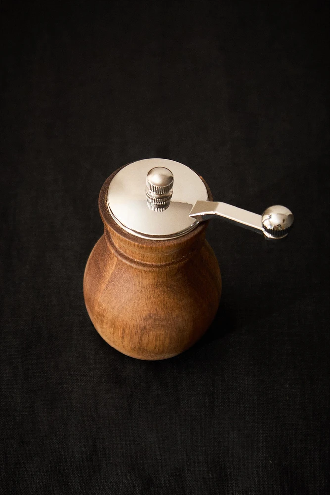 WOODEN PEPPER GRINDER WITH STEEL LID