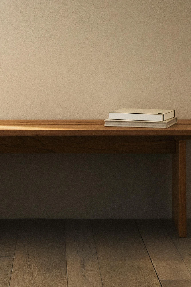 ELM WOOD BENCH WITH SHELVES