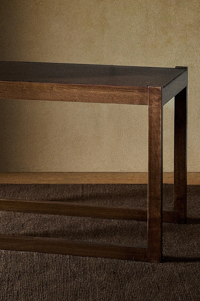 LARGE WOODEN LEATHER SIDE TABLE