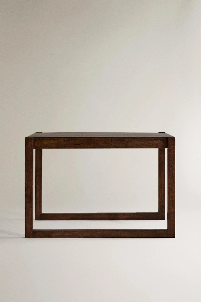 LARGE WOODEN LEATHER SIDE TABLE