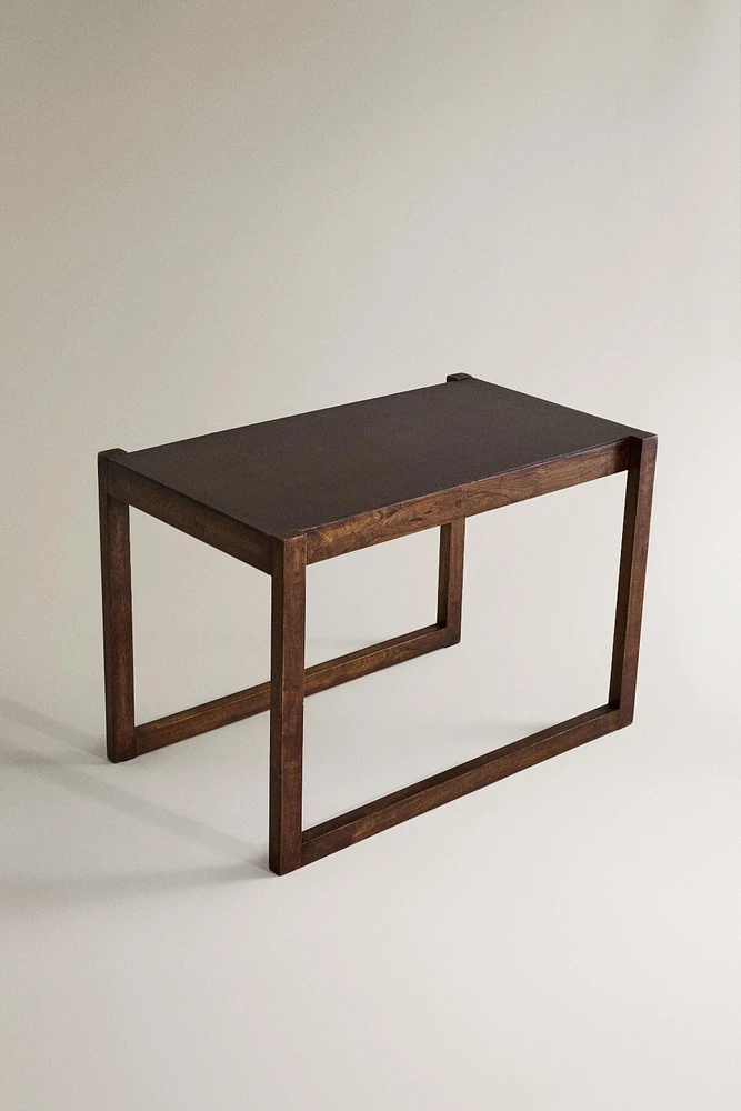 LARGE WOODEN LEATHER SIDE TABLE