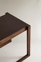 LARGE WOODEN LEATHER SIDE TABLE