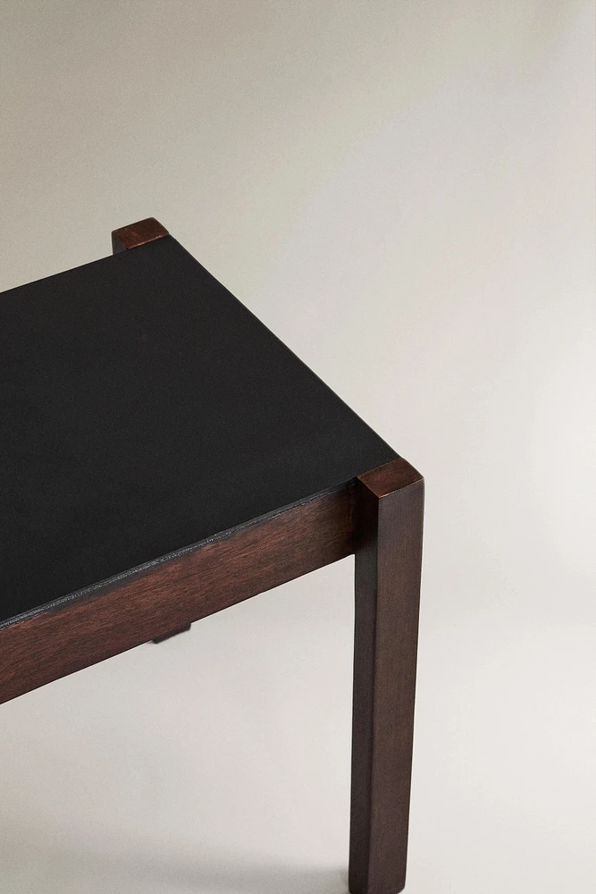 WOODEN LEATHER SIDE TABLE