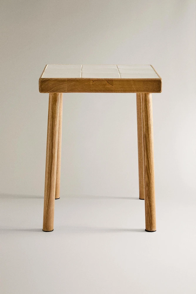 WOOD AND TILE STOOL