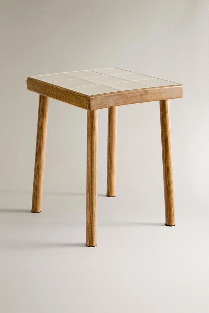 WOOD AND TILE STOOL