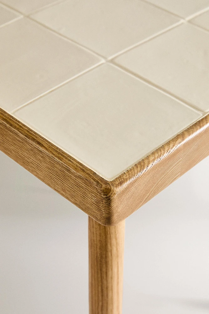 WOOD AND TILE STOOL