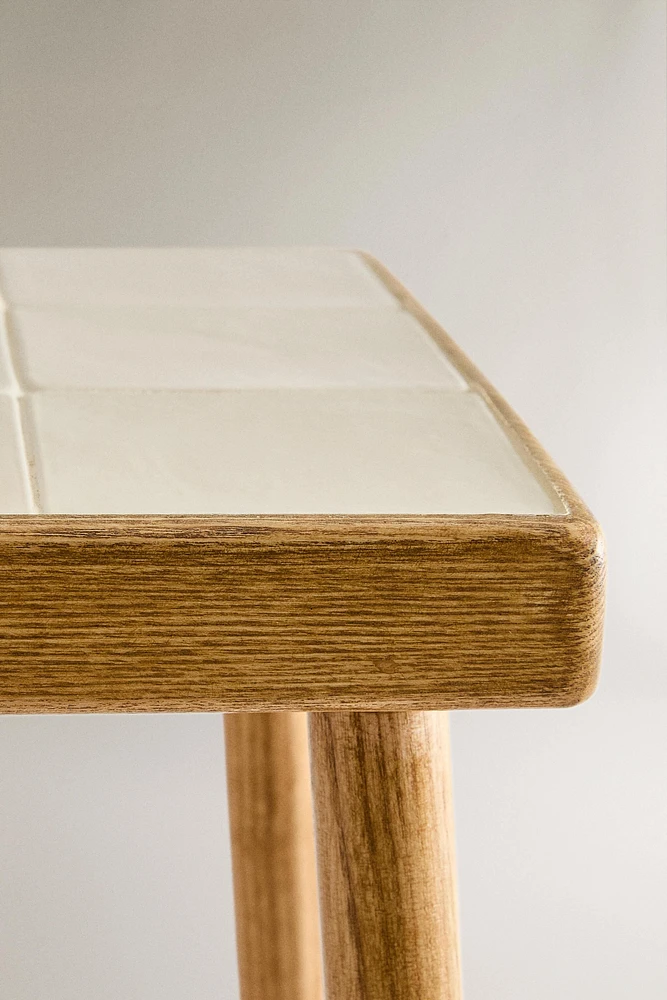 WOOD AND TILE STOOL