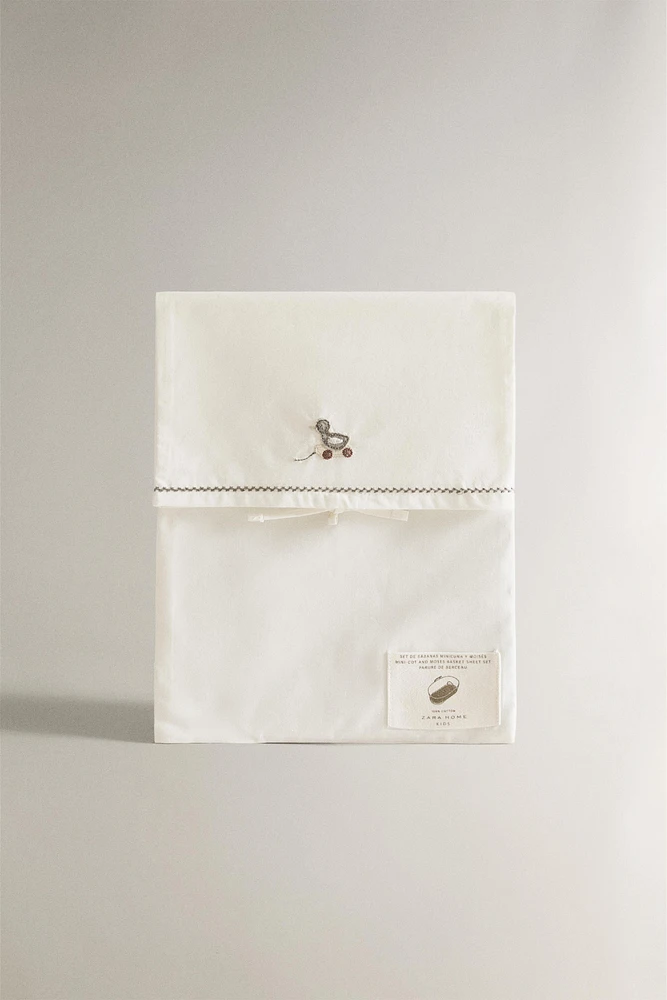 MINI CRIB SHEET SET WITH EMBROIDERED DUCKS