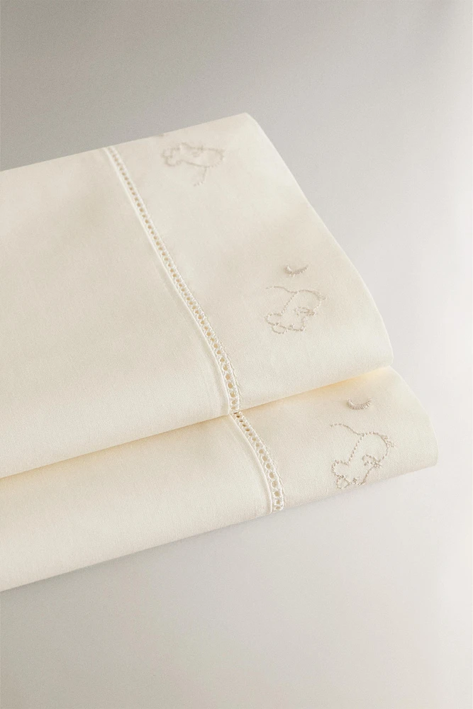 ENSEMBLE DE DRAPS MINI-LIT BÉBÉ BRODERIE PETITES SOURIS