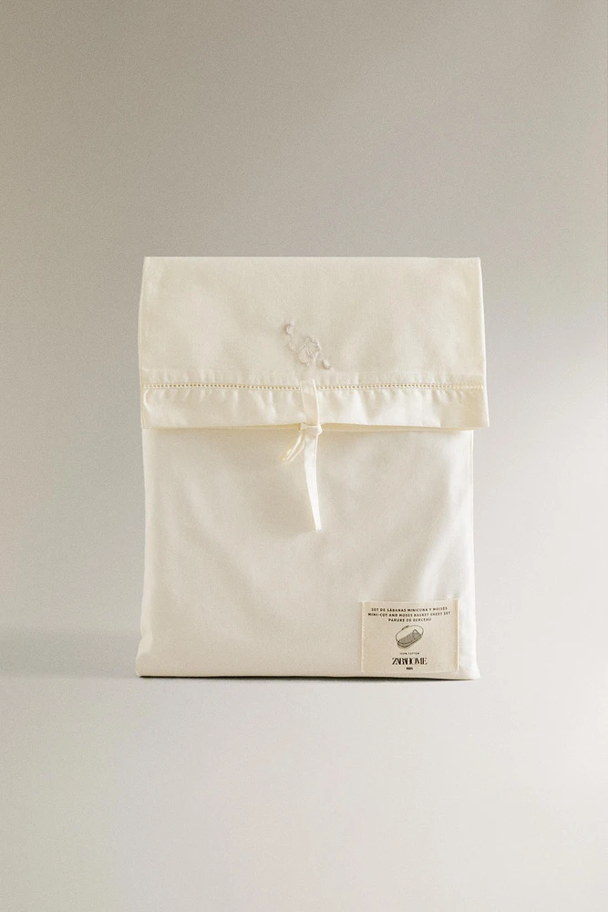 ENSEMBLE DE DRAPS MINI-LIT BÉBÉ BRODERIE PETITES SOURIS