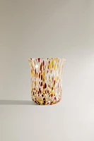 BLOWN GLASS TUMBLER WITH SPECKLED DESIGN