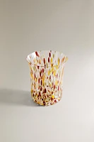 BLOWN GLASS TUMBLER WITH SPECKLED DESIGN