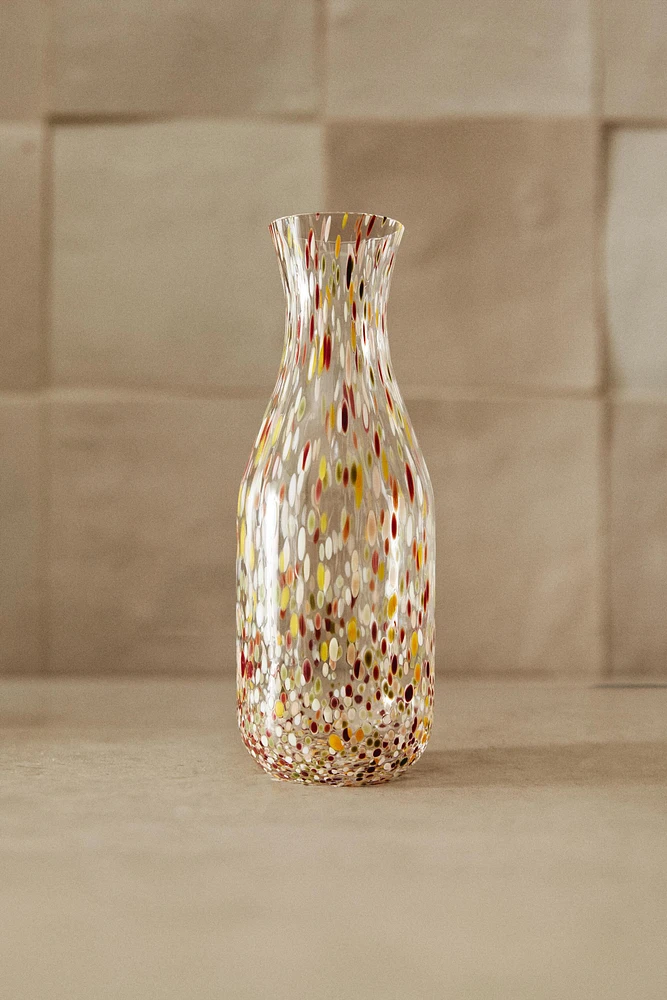 BLOWN GLASS BOTTLE WITH SPECKLED DESIGN