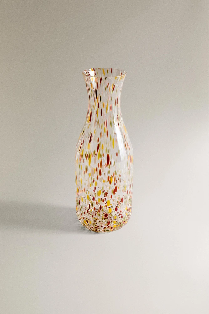 BLOWN GLASS BOTTLE WITH SPECKLED DESIGN