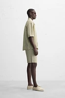 STRIPED LINEN VISCOSE SHORTS