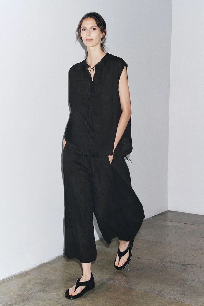 BLOUSE EN LIN 100 % À NŒUDS