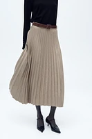 BELTED FAUX SUEDE MIDI SKIRT