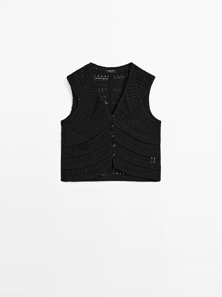 Embellished crochet knit vest