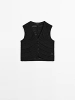 Embellished crochet knit vest