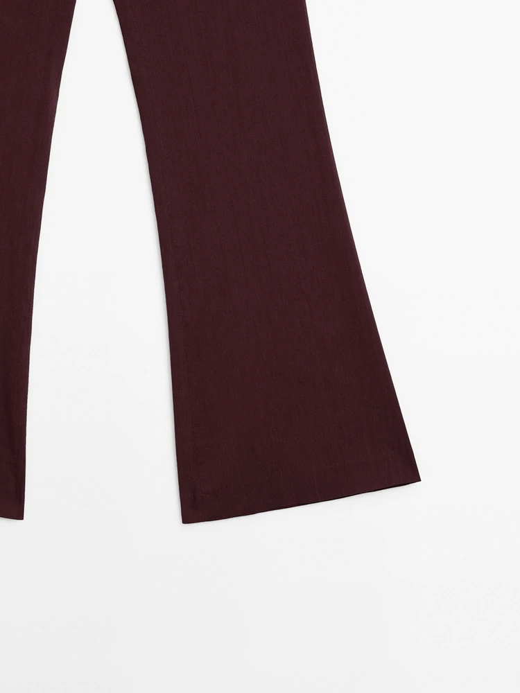 Flowing linen blend flared trousers