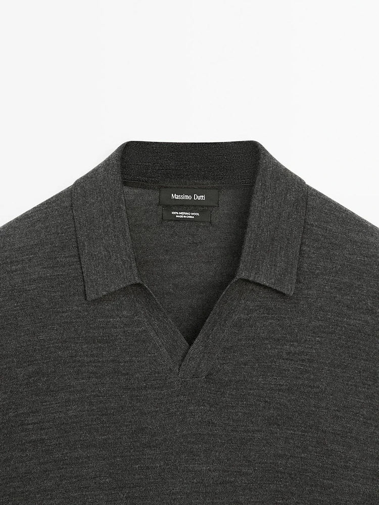100% merino wool knit polo sweater