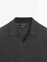 100% merino wool knit polo sweater