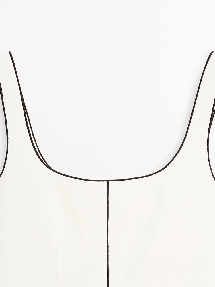 Mini-robe à liserés contrastants en lin