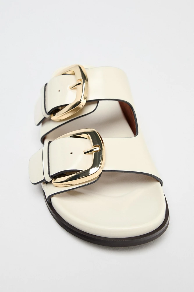 DOUBLE STRAP BUCKLE FLAT SANDALS