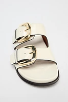 DOUBLE STRAP BUCKLE FLAT SANDALS