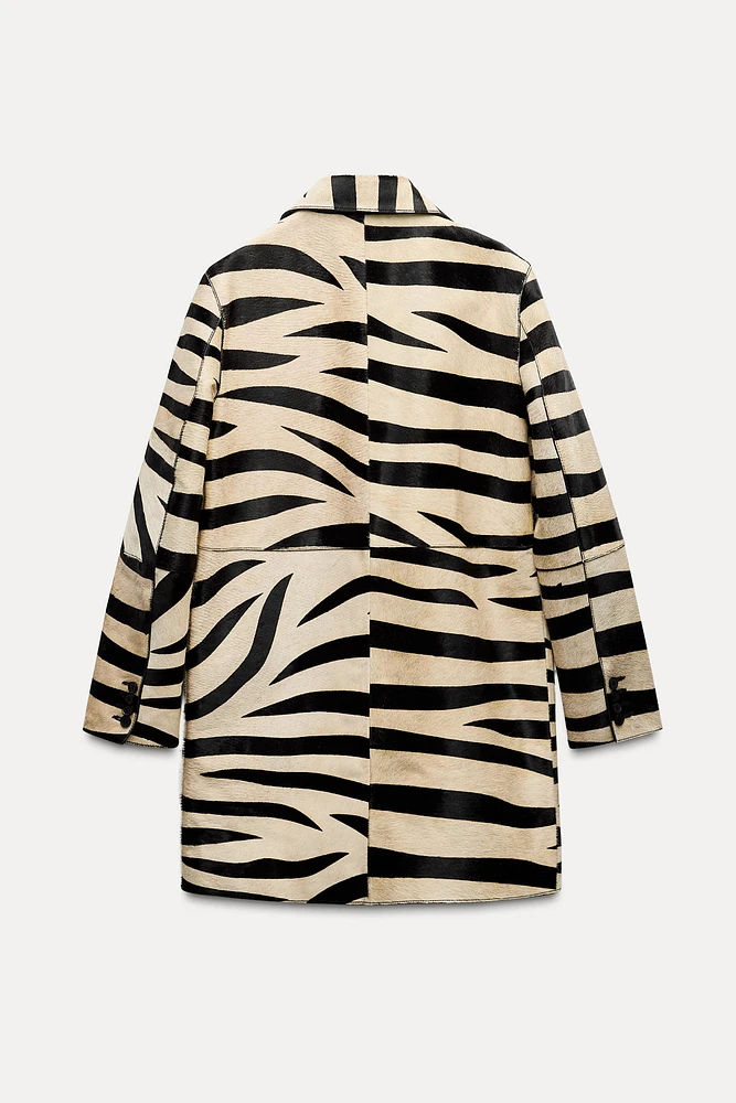 ANIMAL PRINT LEATHER COAT ZW COLLECTION