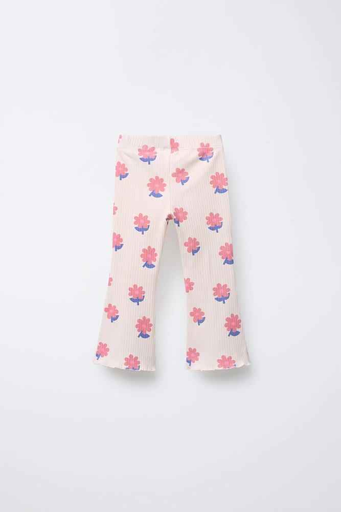 PRINTED RIBBED FLARE LEGGINGS