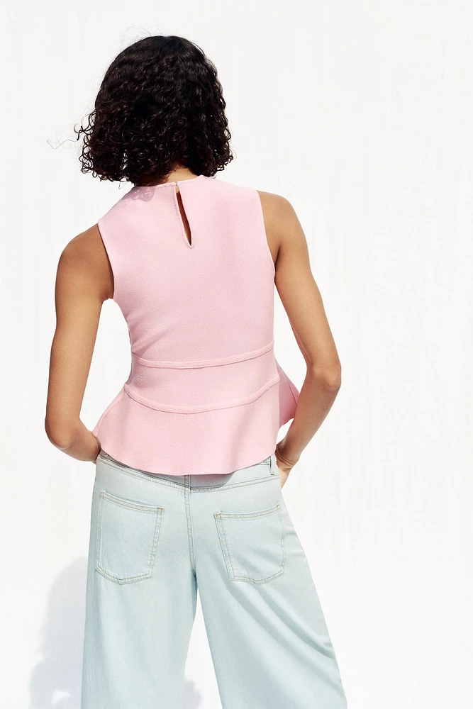 TIE-DETAIL PEPLUM KNIT TOP