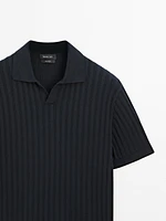 Ribbed knit polo collar sweater