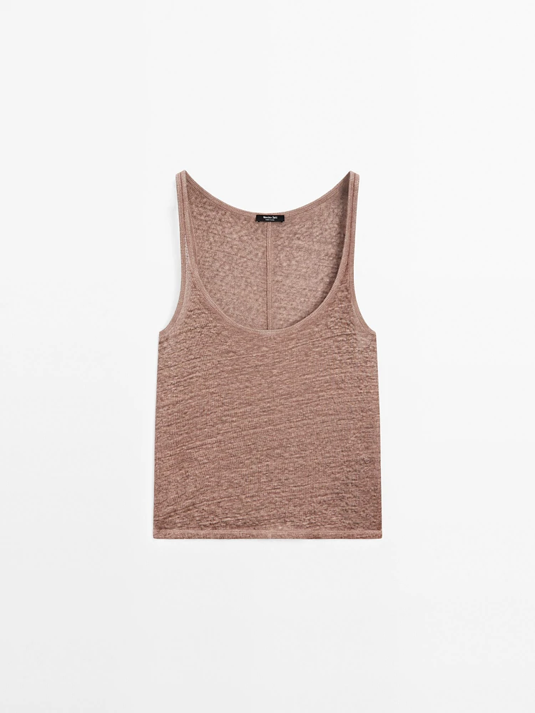 Strappy top with linen fabric detail
