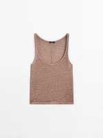 Strappy top with linen fabric detail