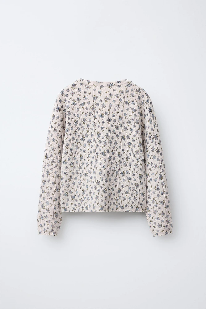 FINE KNIT FLORAL PRINT JACKET