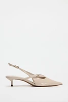 SLINGBACK FAUX PATENT KITTEN HEELS