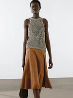 Jupe midi ample en cuir et daim