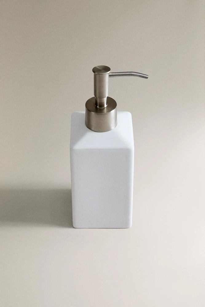 WHITE EARTHENWARE SOAP DISPENSER