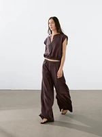 Pantalon lin droit à taille élastique