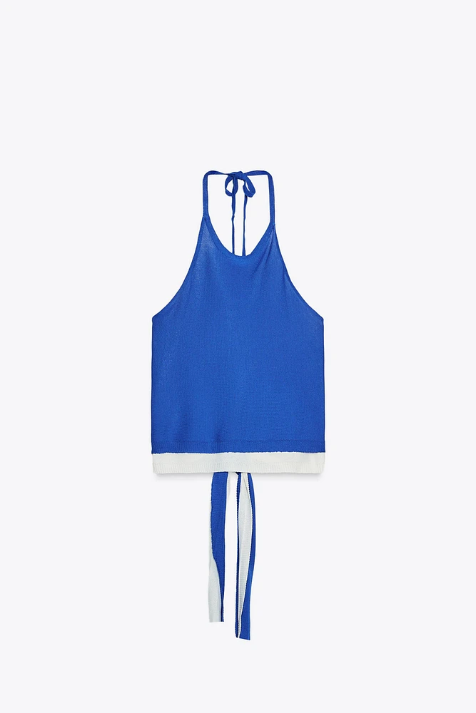 TOP HALTER EN MAILLE DOUBLE ÉPAISSEUR