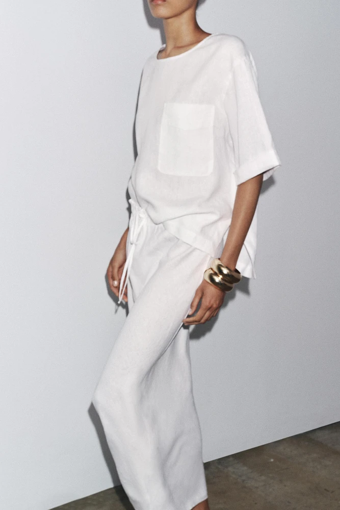100% LINEN BLOUSE WITH POCKET ZW COLLECTION