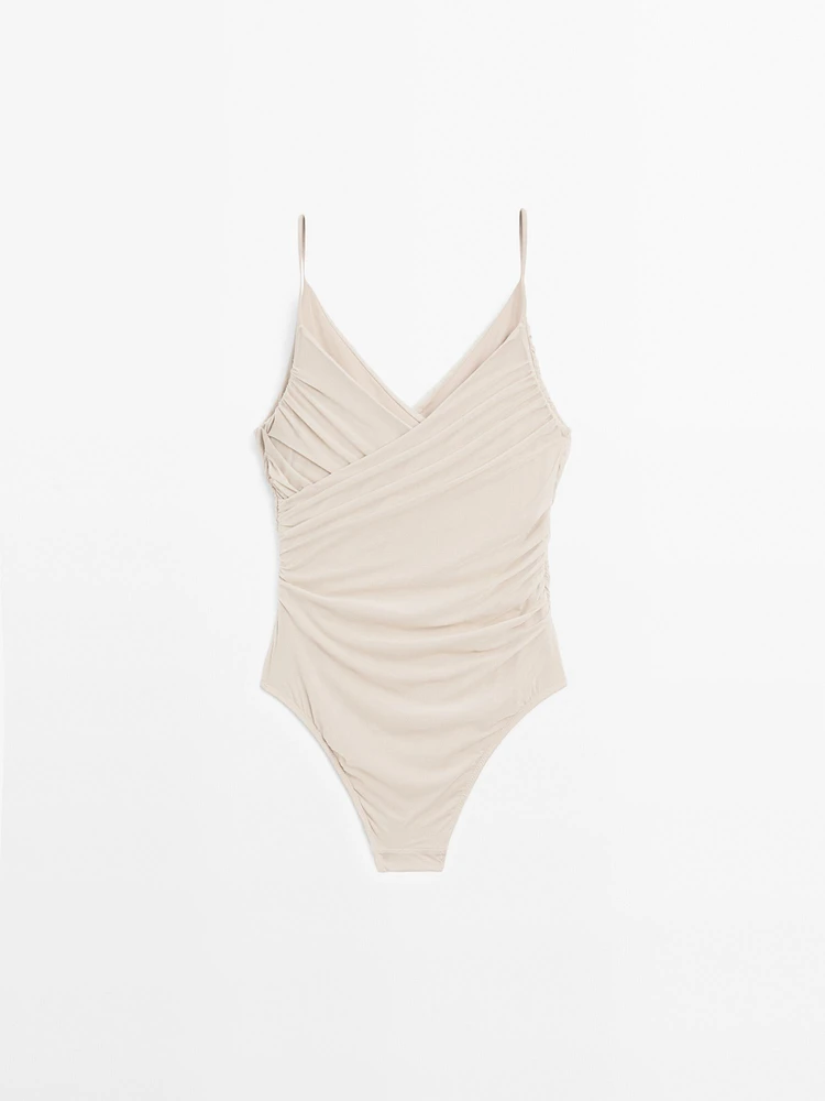 Draped tulle swimsuit