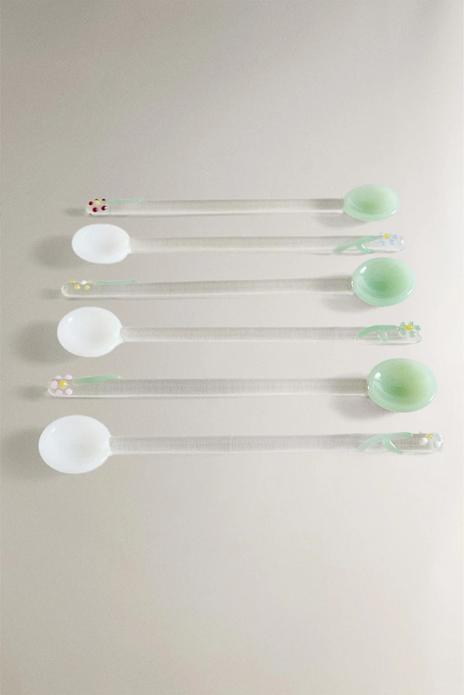 LOT PETITES CUILLÈRES VERRE RECYCLABLE FLEURS (LOT DE 6)